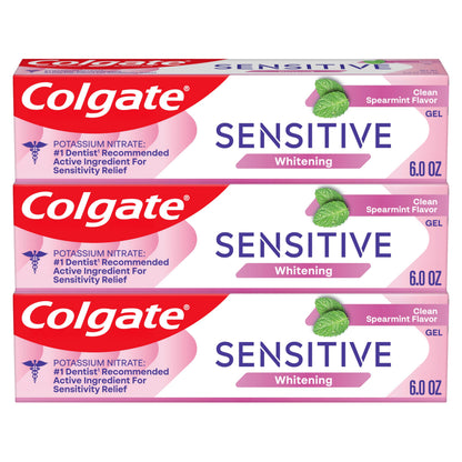 Colgate Whitening Toothpaste for Sensitive Teeth, Enamel Repair and Cavity Protection, Fresh Mint Gel, 6 Oz (Pack of 3)
