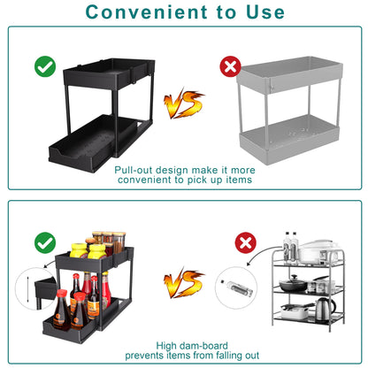 DEKAVA Under Sink Organizer 2 Pack, Bathroom Cabinet Organizer, 2 Tier Sliding Cabinet Basket Organizer Drawer, Multi-Purpose Bath Collection Baskets for Bathroom (Black)