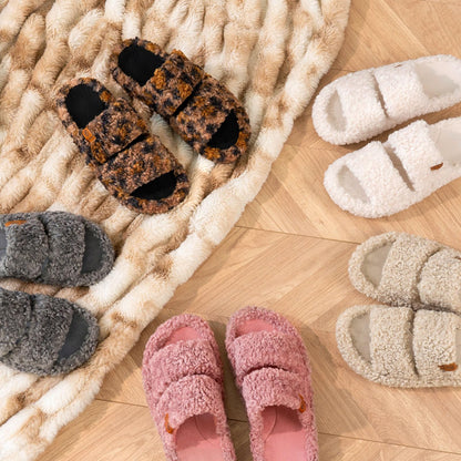 EverFoams Womens Fuzzy Open-toe Slippers Soft Comfy Memory Foam Indoor House Shoes Cool Gray,7-8 US