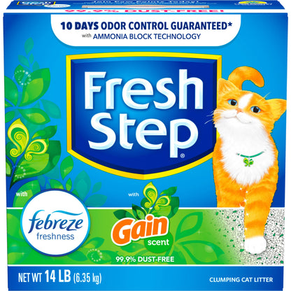 Fresh Step Clumping Cat Litter with Febreze Gain Scent, Activated Charcoal for Odor Control, 14 Pounds