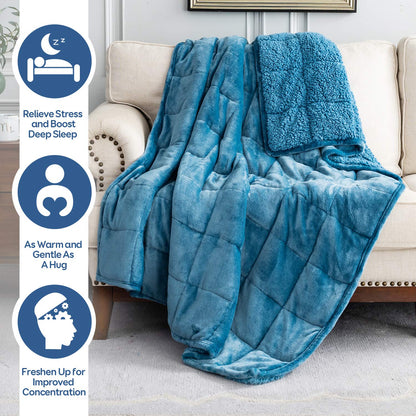 Cottonblue Sherpa Weighted Blanket for Adults Twin Size 15 lbs, Soft Fleece Weighted Throw Blankets 48x72 Inches, Fuzzy Flannel Heavy Blanket Machine Washable for Bed Calming Relaxing, Slate Blue