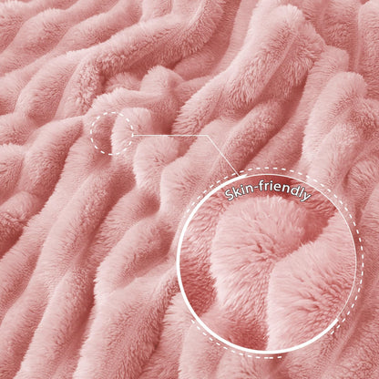 Exclusivo Mezcla Fleece Throw Blanket for Couch, Super Soft Striped Jacquard Bed Blanket, Lightweight Fuzzy Cozy for All Seasons, 50x60 Inches, Pink