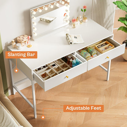 SUPERJARE Vanity Desk with Drawers, 47 inch Computer Desk, Modern Simple Home Office Desks, Makeup Dressing Table for Bedroom - White