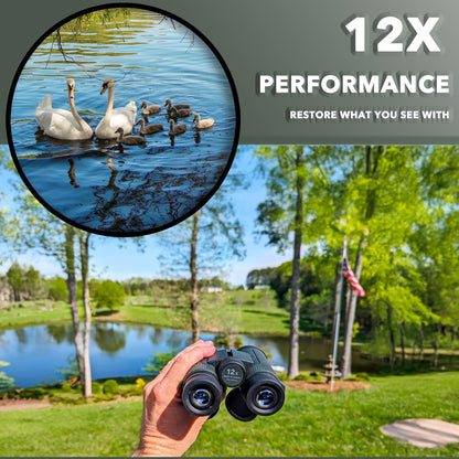 Alatino 12x42 High Powered Binoculars with Harness, Optical Solution Features Bak-4 Prisms & FMC Lens for Bird Watching, Hunting, Extended Travel and Cruise (Green)