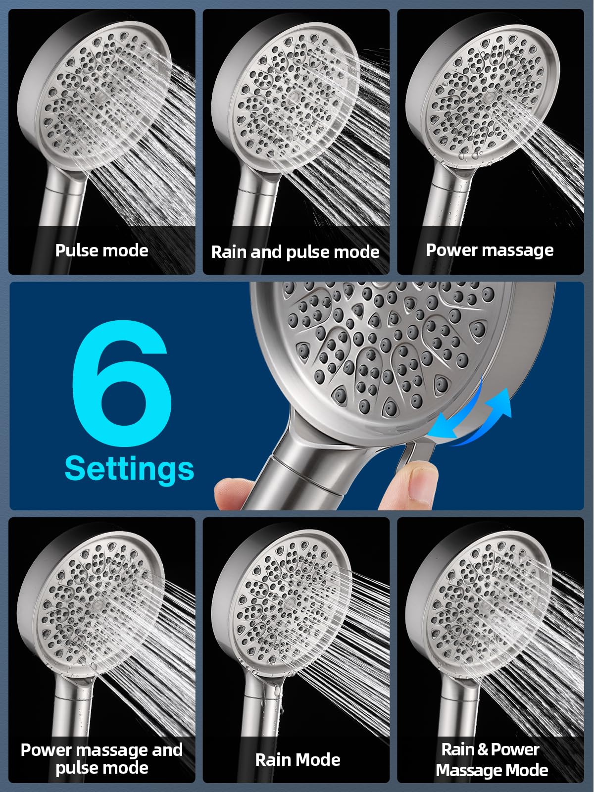 Cobbe Filtered Shower Head with Handheld, 6 Spray Modes, Water Softener Filters - Remove Chlorine, Reduce Dry Skin - Brushed Nickel