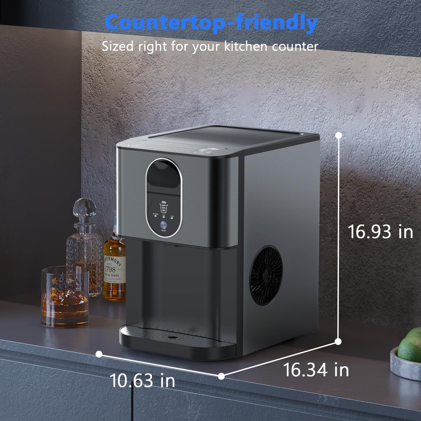 Nugget Ice Makers Countertop, Pebble Ice Maker Machine with Dispenser 44lbs/24H, Soft Chewable Pellet Ice Machine, 3.3lbs Ice Storage, Self-Cleaning Ice Maker for Home/Kitchen/Party/Office, Black