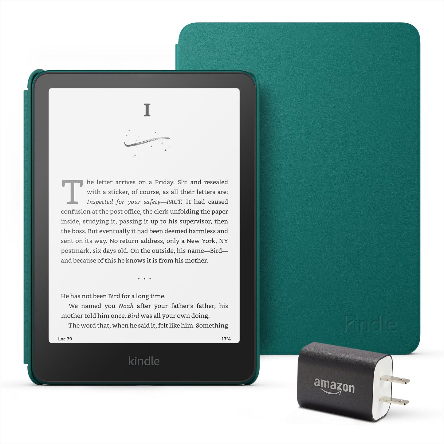 Kindle Paperwhite Essentials Bundle including All-new Kindle Paperwhite (16GB) - Jade, Plant-Based Leather Cover - Jade, and Power Adapter
