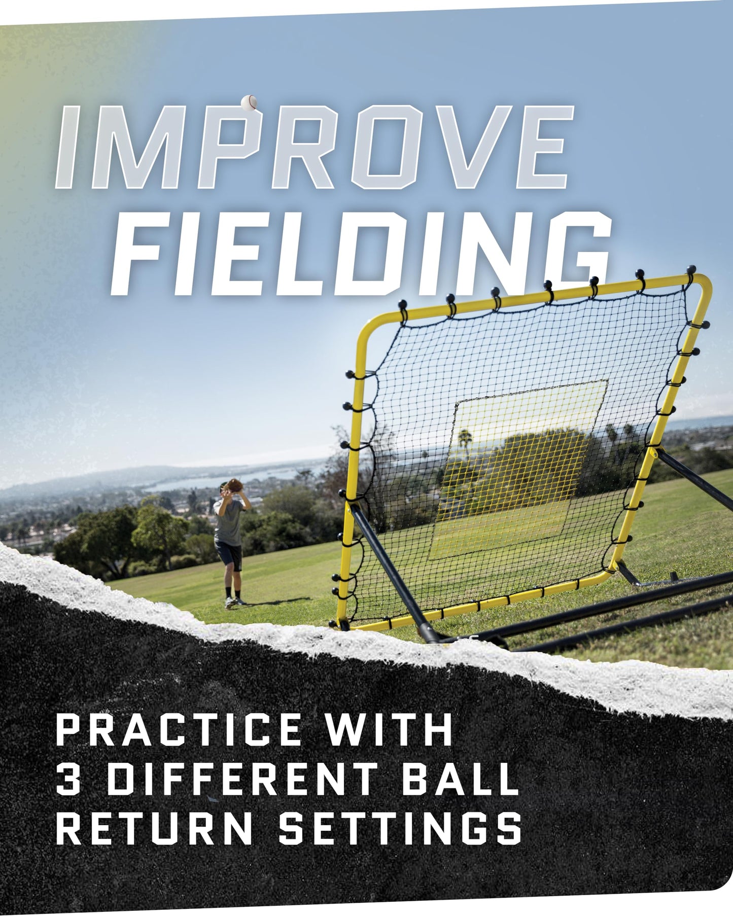 SKLZ Fielding Trainer - Baseball & Softball Pitch-Back Rebound Net - Ground, Line Drive & Fly Ball Return Settings - 4 x 4.5-Foot Steel Frame, UV & Weather Resistant Bungee Net, Easy-Fold Design