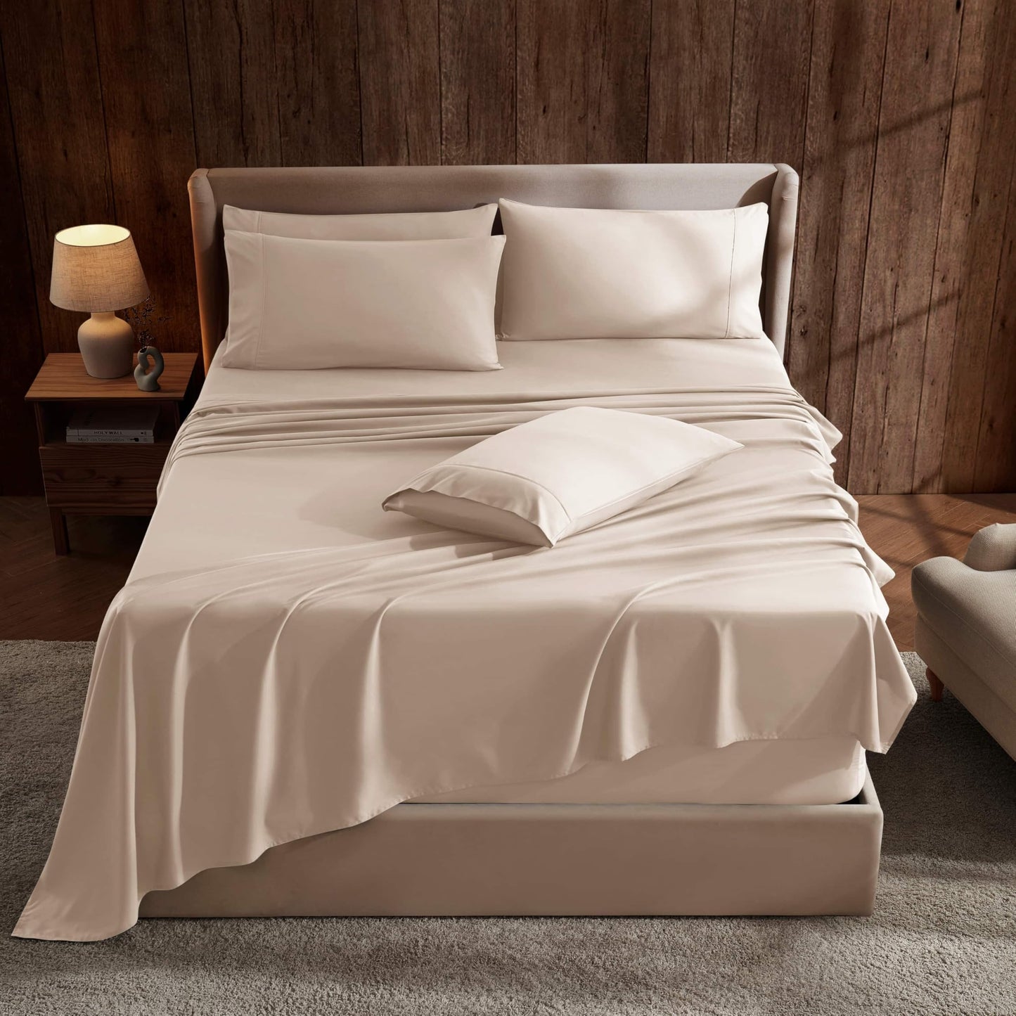 Nestl Extra Deep Cal King Sheet Set - 6 Piece Breathable & Cooling Sheets - Hotel Luxury Bedding Set w/18-24 Inch Extra Deep Pockets - Easy Fit - Super Soft, Wrinkle Free & Comfy - Beige Cream