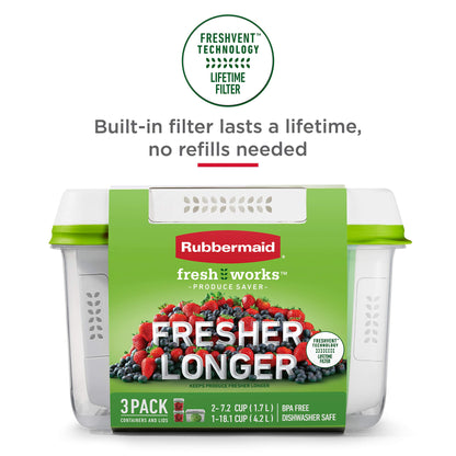 Rubbermaid FreshWorks Produce Saver, Medium and Large Food Storage Containers, 8-Piece Set, Stackable and Space-Efficient Design for Kitchen and Pantry Organization