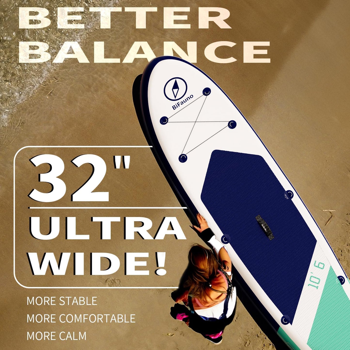 Inflatable Stand Up Paddle Board with SUP Accessories & Backpack. Paddle Boards for Adults. Non-Slip Deck, Wide Stance, Bottom Fin