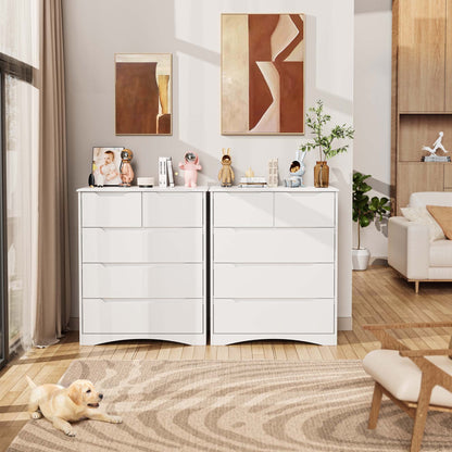 Gizoon 5 Drawers Chest, White Dresser for Dedroom with Embedded Handle, Sturdy Anti-tripping Device, Chest of Drawers with Large Storage Capacity for Hallway, Office, Living Room