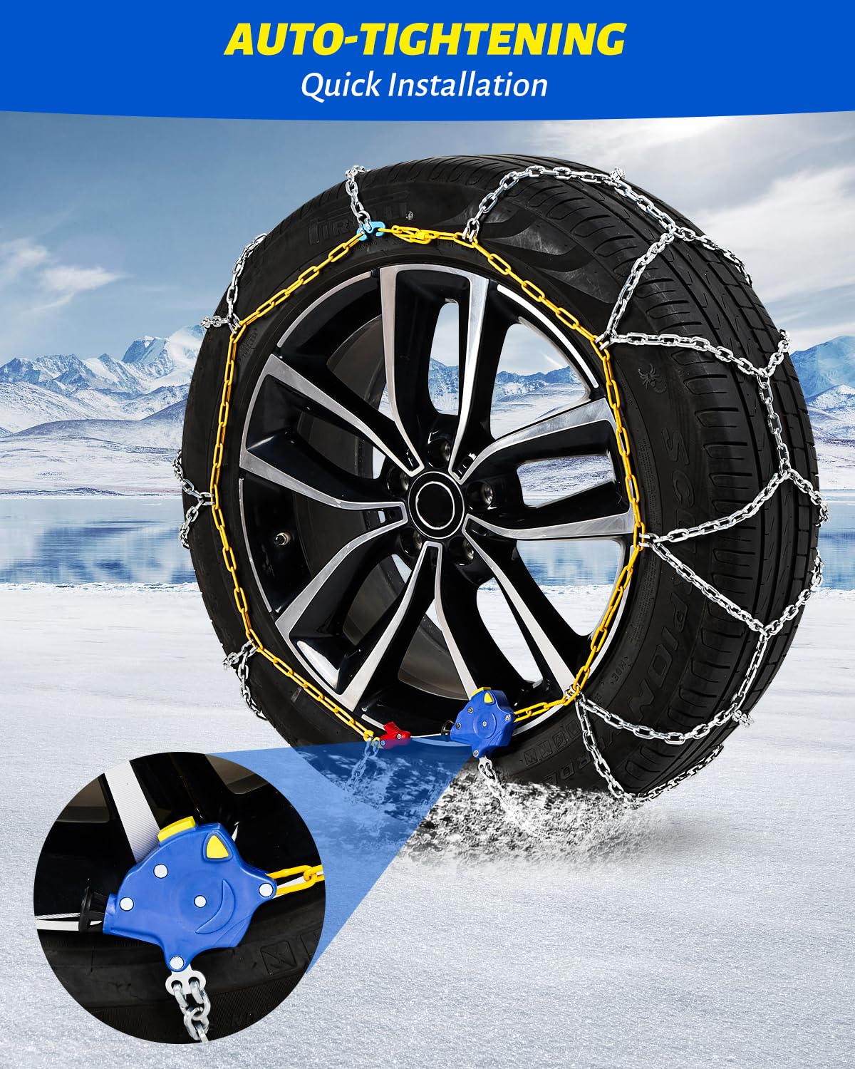 Auto Fixing Snow Chains Tire Chains For Cars Suv Pickup Trucks - Auto Fixing 1 Min Quick Fit AND Easy Installation, Reusable Universal Emergency Traction Snow Chains - Set of 2（HKN140）