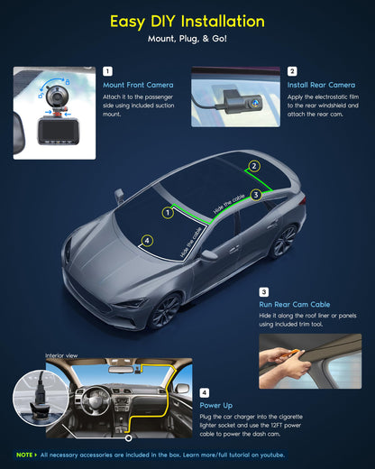 ROVE R2-4K DUAL Dash Cam Front and Rear, STARVIS 2 Sensor, FREE 128GB Card Included, 5G WiFi - up to 20MB/s Fastest Download Speed with App, 4K 2160P/FHD Dash Camera for Cars, 3" IPS, 24H Parking Mode