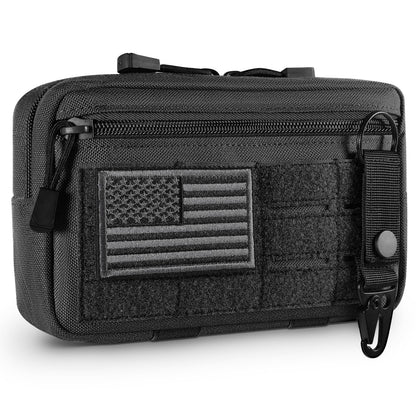 FRTKK Tactical Molle Admin Pouch Utility Laser Cut EDC Tool Pouch Bag Horizontal Modular Pouches Include US Flag Patch and Keychain (Black)