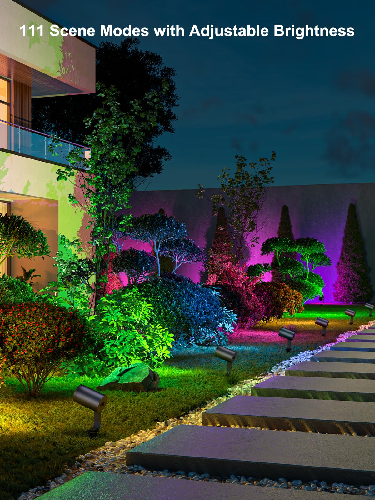 ANGELHALO Smart Landscape Spotlights, 4 Pack RGBW Pathway Lights, 2000LM Dimmable, IP65 Waterproof, Compatible with Alexa, Outdoor Decoration