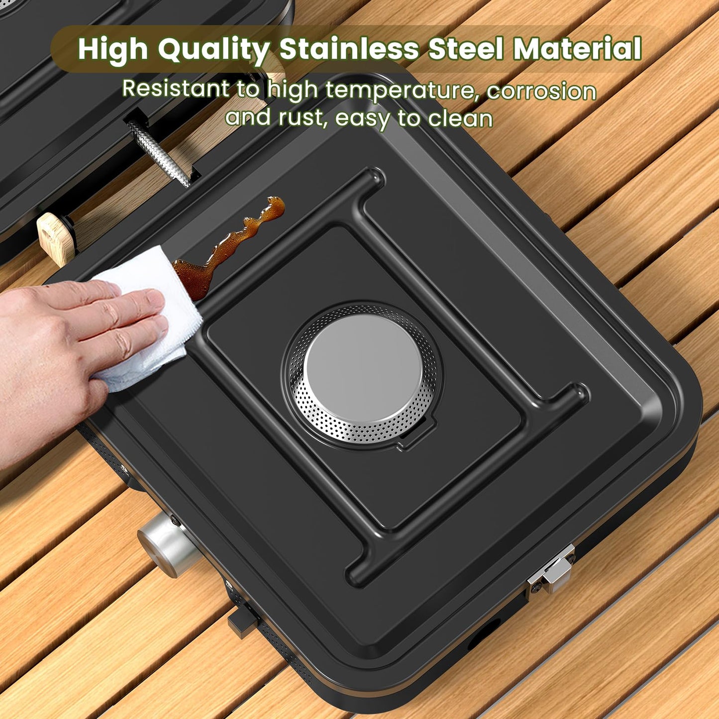 OGERY 2-Burner Foldable Camping Stove with Griddle (Textured & Smooth) and Carrying Bag, Portable Propane Camp Stove with 2 Adjustable Burners & Piezo Ignition, for Camping Tailgating Essentials Gear