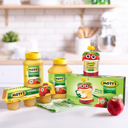 Mott's No Sugar Added Applesauce Variety Pack, 4 Flavors – Apple, Strawberry, Cinnamon & Blueberry, Made from Real Fruit, No Artificial Flavors, 3.2 Clear Pouches, 20 Pack
