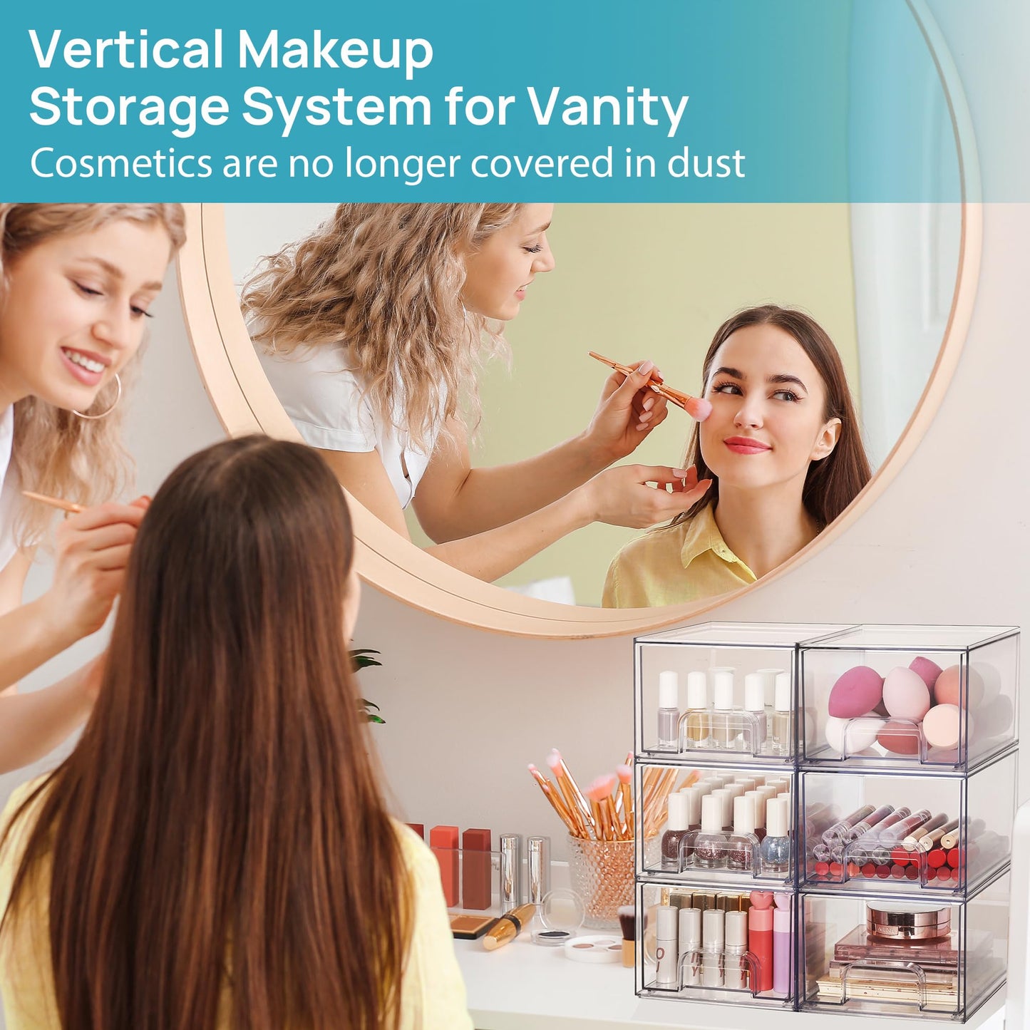 Vtopmart 2 Pack Small Clear Stackable Storage Drawers,Acrylic Bathroom Makeup Organizer,Plastic Storage Bins For Vanity, Undersink, Kitchen Cabinets, Pantry, Home Organization