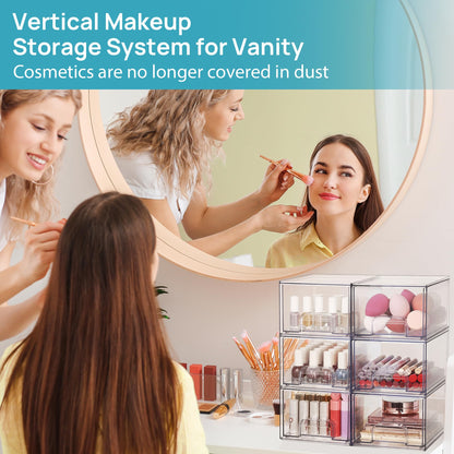 Vtopmart 2 Pack Small Clear Stackable Storage Drawers,Acrylic Bathroom Makeup Organizer,Plastic Storage Bins For Vanity, Undersink, Kitchen Cabinets, Pantry, Home Organization