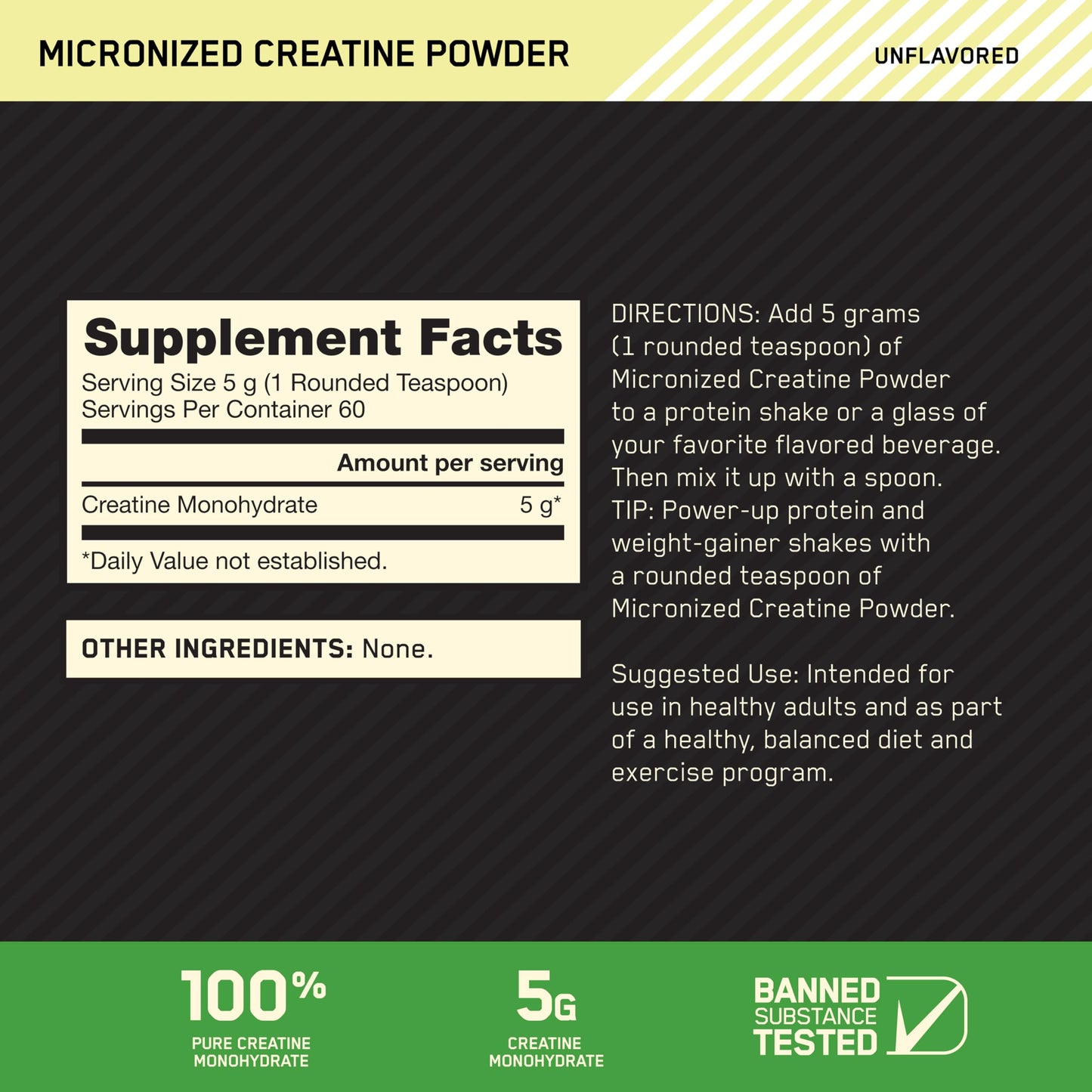 Optimum Nutrition Micronized Creatine Monohydrate Powder, Unflavored, 60 Servings, 300 Grams (Packaging May Vary)
