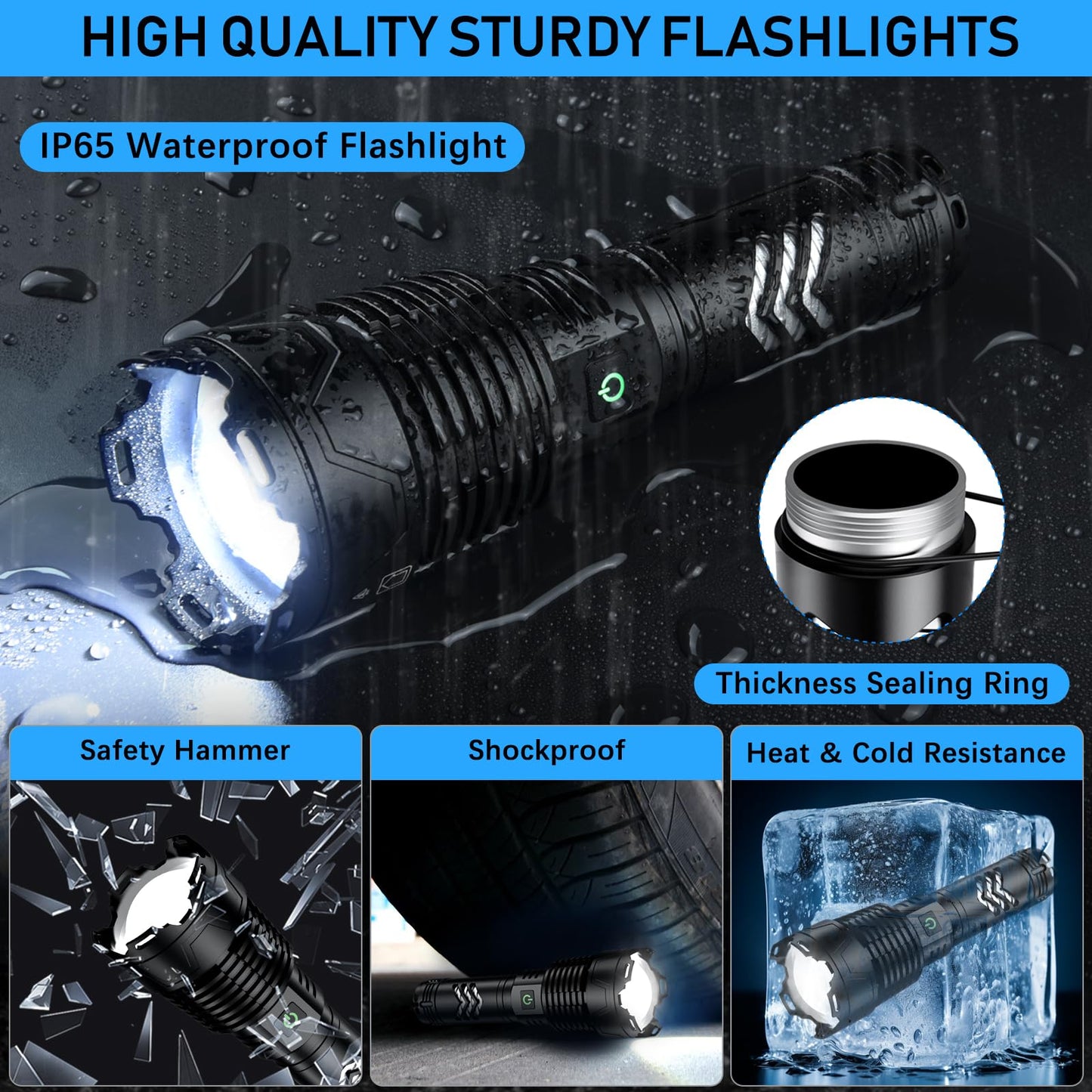 Alifa Rechargeable Led Flashlight 990000 High Lumens, Brightest Powerful Handheld Flashlight,Xhp160.9 Zoomable IPX5 Waterproof Super Bright Flashlight with 5 Modes