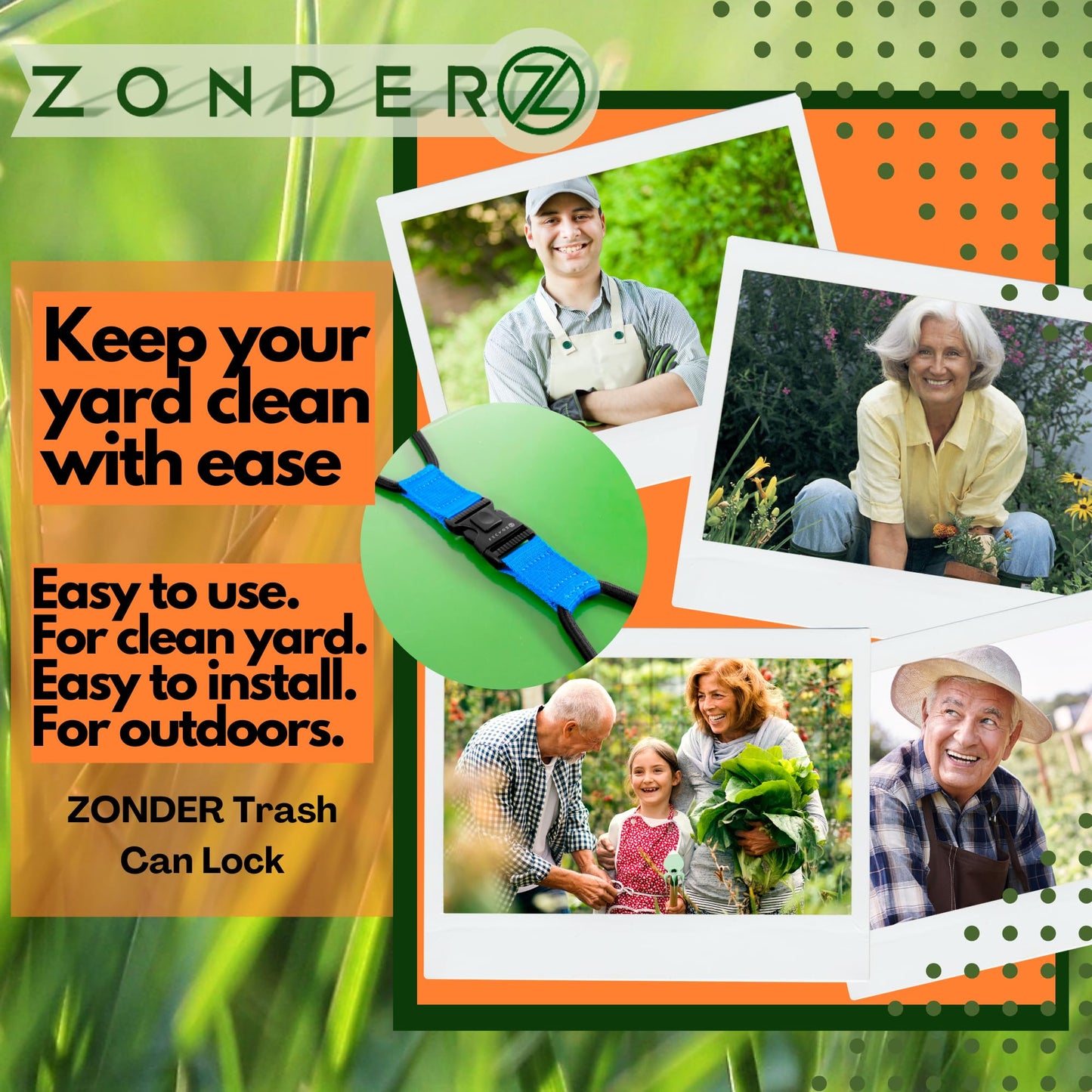 ZONDER® Trash Can Lock | Bungee Cord Outdoor Trash Can Lock for Raccoons Animals | Neat Yard | Bear Garbage Bin Lock - Ease of Use - Durable - Single Pack