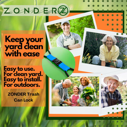 ZONDER® Trash Can Lock | Bungee Cord Outdoor Trash Can Lock for Raccoons Animals | Neat Yard | Bear Garbage Bin Lock - Ease of Use - Durable - Single Pack