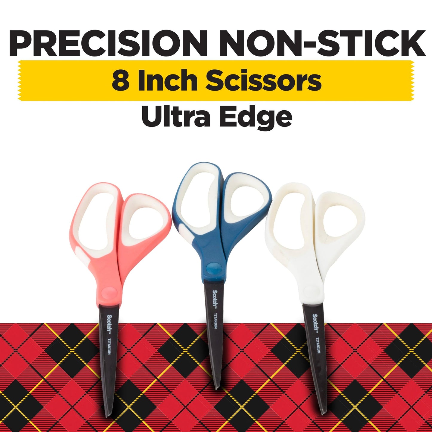 Scotch Brand Precision Ultra Edge Scissors, Left- or Right-Handed, 8 Inch, 3-Pack