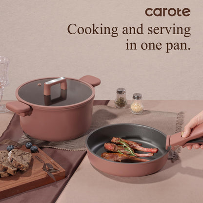 CAROTE 23Pcs Pots and Pans Set Non Stick with Detachable Handle Rouge Pink, Premium Nonstick Cookware Set, Dishwasher/Oven Safe Pots and Pans, Removable Handle RV Cookware