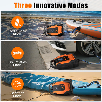 Komobe Electric Paddle Board Pump, 50PSI High Pressure Portable SUP Air Pump with Auto-Off and Deflation Function, 12V DC Car Connector for Stand Up Paddle Boards, Car Tires, Boats, Kayaks