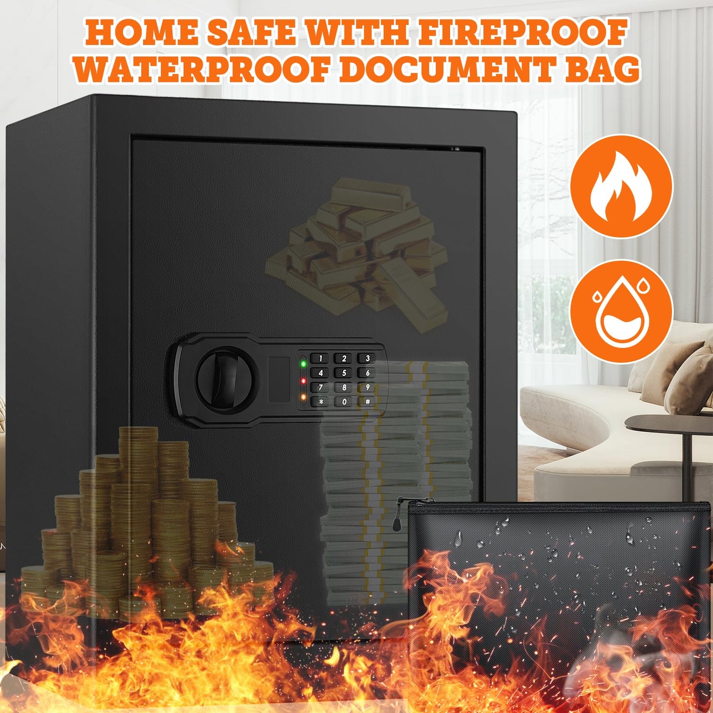 2.8 Cu ft Large Fireproof Safe Box for HOME USE, Digital Home Security Safe with Programmable Keypad and Removable Shelf, Document Safe Fireproof Waterproof for Money Firearm Medicine Valuables