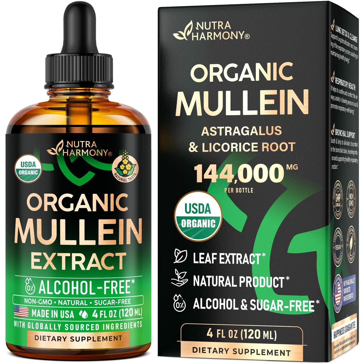 Mullein Drops for Lungs - USDA Organic Liquid - Mullein Leaf Extract Supplement - Made in USA - Lung & Bronchial Cleanse for Smokers - Respiratory Health Support - As Tincture, Tea, Pills - 4 fl oz