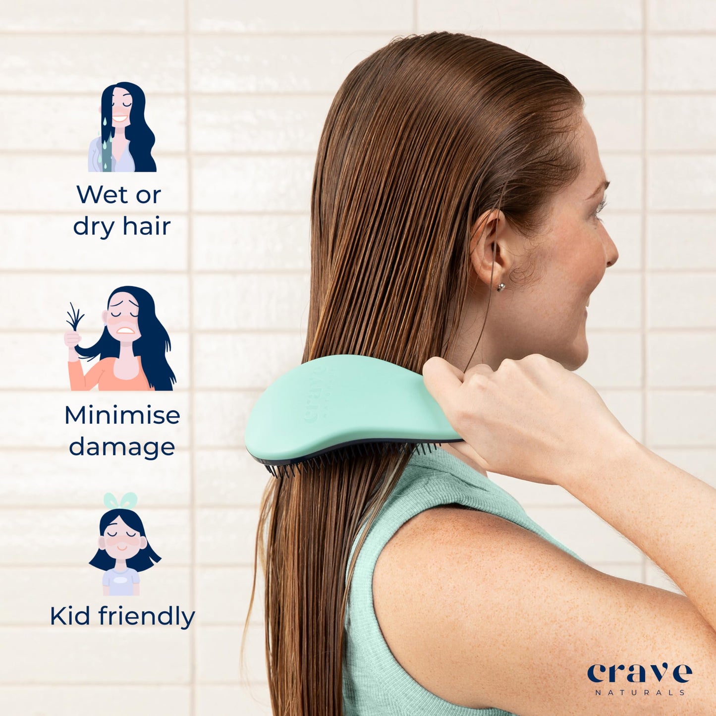 Glide Thru Detangling Brush by Crave Naturals - Tangle-Free Hairbrush for Curly and Straight Hair - Gentle Detangler for Kids, Teens, and Adults - Wet and Dry Hair Care - Travel-Friendly, Turquoise