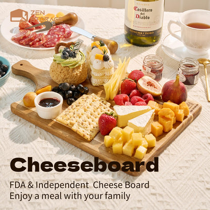 ZenStorage Acacia Wood Couch Arm Table Tray with Charcuterie Board with Phone Holder, Cup Slot & Folding for Wide/Narrow Recliners, Snack Table for Small Spaces TV Entertaining (Natural Wood)