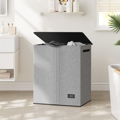 SOLEDI Double Laundry Hamper with Lid and Removable bag, Large Laundry Basket 2 Section with handles, Collapsible Dirty Clothes Hampers for Laundry, Bedroom, Dorm, College