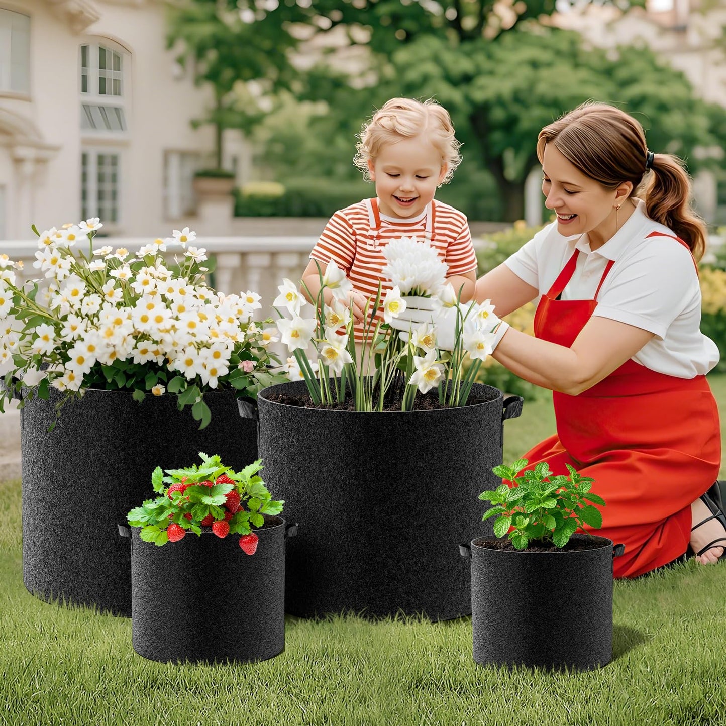 Land Guard 4-Pack Fabric Grow Bags 5 Gallon, 300G Thickened Nonwoven Plant Grow Bags, Grow Pots for Plants, Growing Bags with Handles, Planting Bags for Vegetables, Black