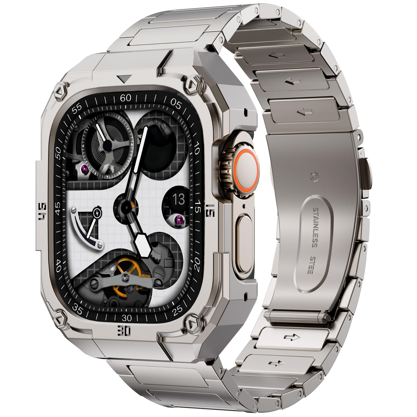 Stainless Steel Case with Band Compatiable for Apple Watch 44mm Bands -Rugged Metal iWatch Bumper Cover and Strap for Men iWatch Bands Series 6 5 4,Titanium