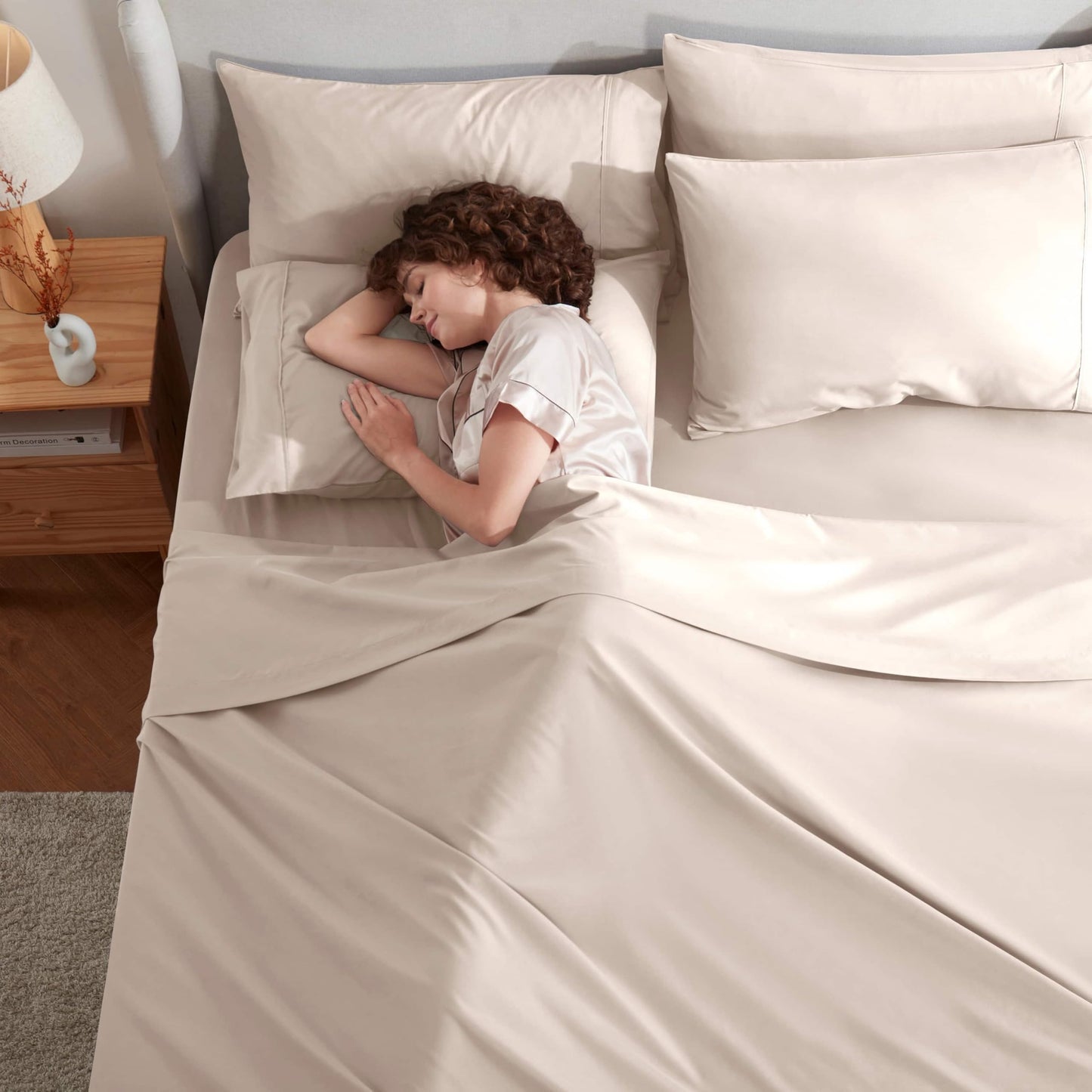 Nestl Extra Deep Cal King Sheet Set - 6 Piece Breathable & Cooling Sheets - Hotel Luxury Bedding Set w/18-24 Inch Extra Deep Pockets - Easy Fit - Super Soft, Wrinkle Free & Comfy - Beige Cream