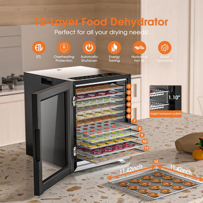 Food Dehydrator for Jerky, 12-Trays Stainless Steel Digital Food Dryer Machine for Home,10 Presets, 48H Timer and Temperature Control, 850W Dehydrators for Food and Jerky, Dog Treats,Meats & Veggies