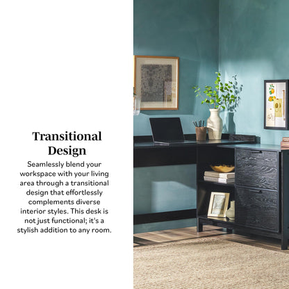 Walker Edison Transitional Office Design, Writing Desk with Drawers and Open Cubbies, Spacious Desktop, Reversible Fit, Complementary in Living Spaces, 49.75”L, Black