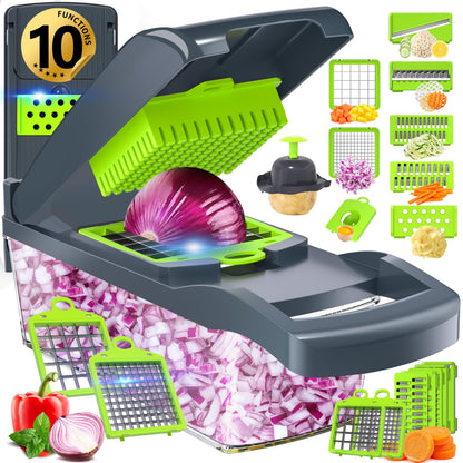Multifunctional Vegetable Chopper Pro – Putsea 7 Stainless Steel Blades for Onion, Garlic, Fruits – Ergonomic Kitchen Gadget with Container, Easy Clean, Time Saving Food Chopper Cutter and Dicers