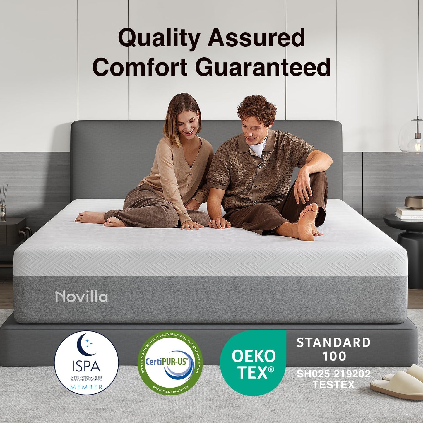 Novilla 14 Inch King Size Memory Foam Mattress in a Box, Pressure Relieving & Plush Comfort, Bliss, Grey