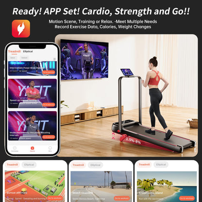 RHYTHM FUN Incline Foldable Treadmill, Walking Pad Treadmill with Incline, 300 lbs Portable Treadmills with Handles for Home Office Use, Under Desk Compact Walking pad with LED Display & APP