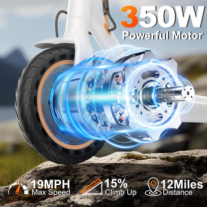 WERHY Electric Scooter for Adults, with 350W Powerful Motor, 12 Miles Range, 19 MPH Top Speed, with 8.5" Solid Tires, Foldable E Scooter with Dual Braking Systems and APP Control