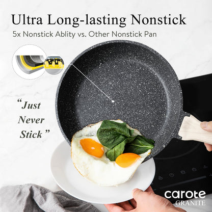 CAROTE Nonstick Frying Pan Skillet,Non Stick Granite Fry Pan Egg Pan Omelet Pans, Stone Cookware Chef's Pan, PFOA Free,Induction Compatible(Classic Granite, 8-Inch)