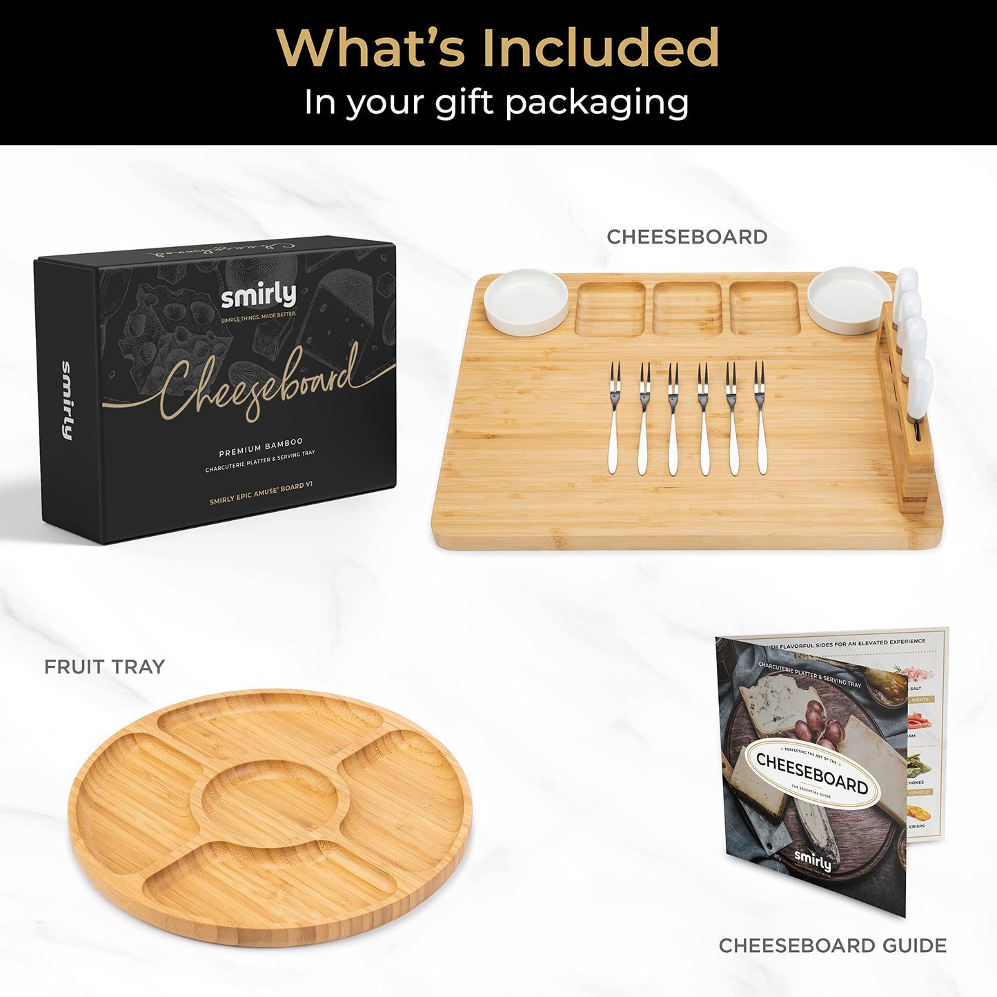 SMIRLY Charcuterie Boards Gift Set: Charcuterie Board Set, Bamboo Cheese Board Set - Unique Mothers Day Gifts for Mom - House Warming Gifts New Home, Wedding Gifts for Couple, Bridal Shower Gift