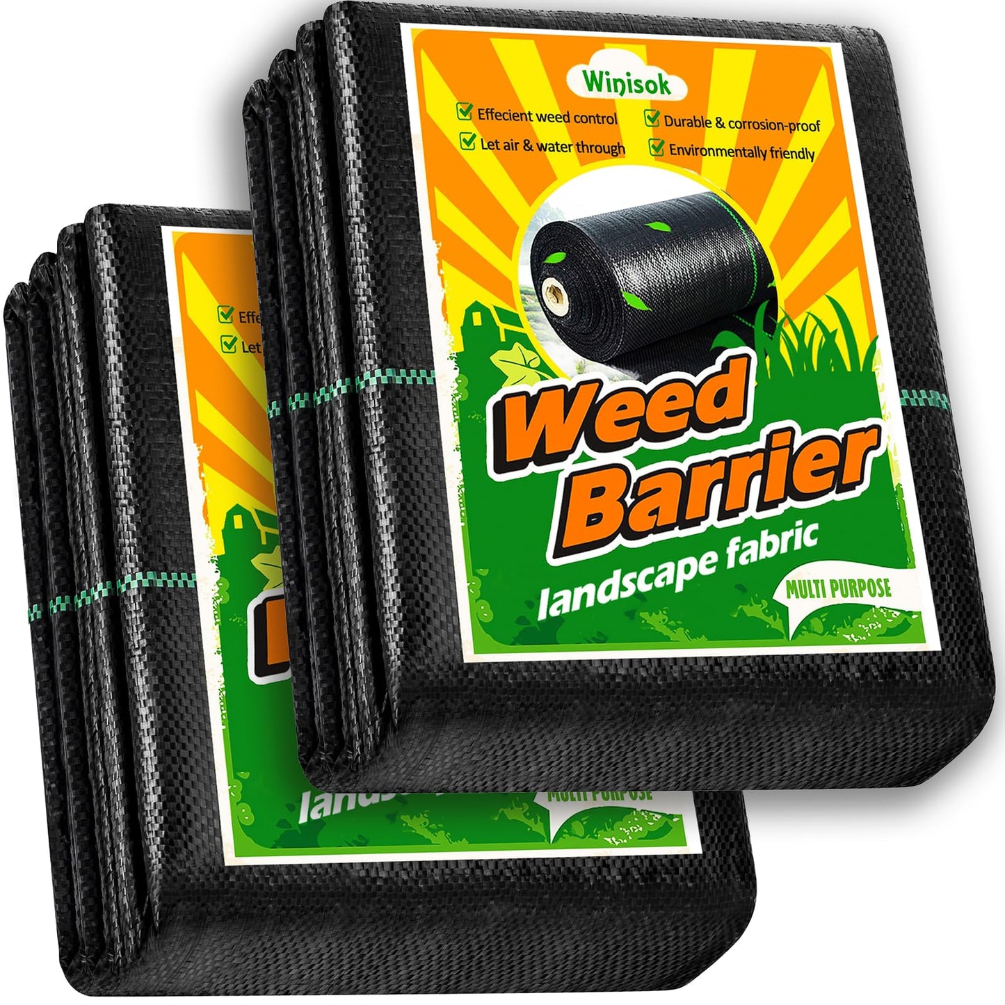 Winisok Weed Barrier Landscape Fabric Heavy Duty, 3FT x 100FT Thicken Garden Fabric Weed Mats Cloth, Durable Weed Control Mulch Breathable for Landscaping Weed Blocker Garden Bed Cover(2 Pack 3x50FT)