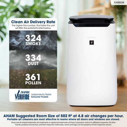 SHARP Smart Air Purifier for XL Rooms – Covers up to 2,430 sqft in one hour, Compatible w/Alexa, True HEPA Filter Air Purifier for Living Room, Dust, Smoke, Pollen - FXJ80UW
