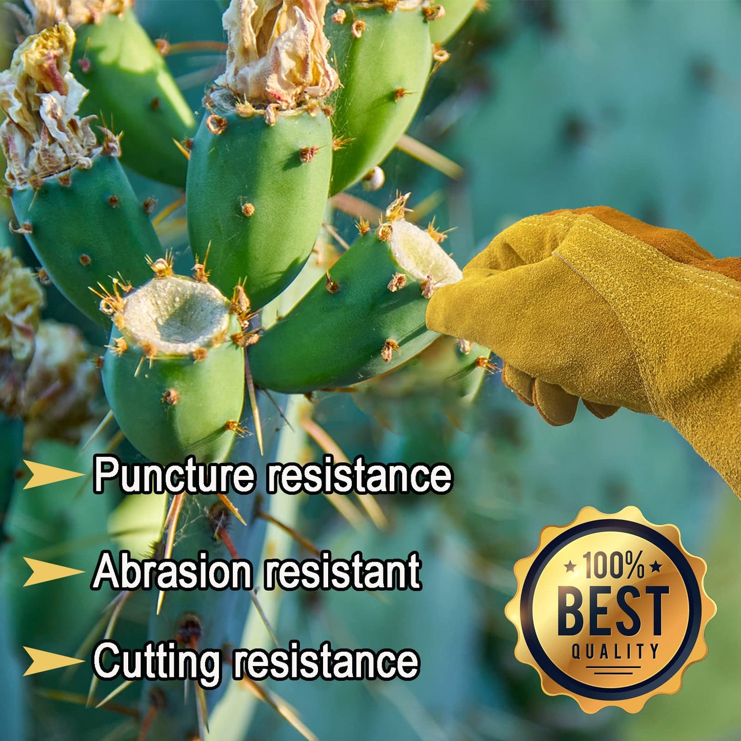 AOUCHI Women's Cotton Lined Leather Work Gardening Gloves, Rose Trimming, TIG/MIG Welding, Construction, Farm, Ranch Flexible Cowhide Gloves, Comfortable, Durable (Medium)